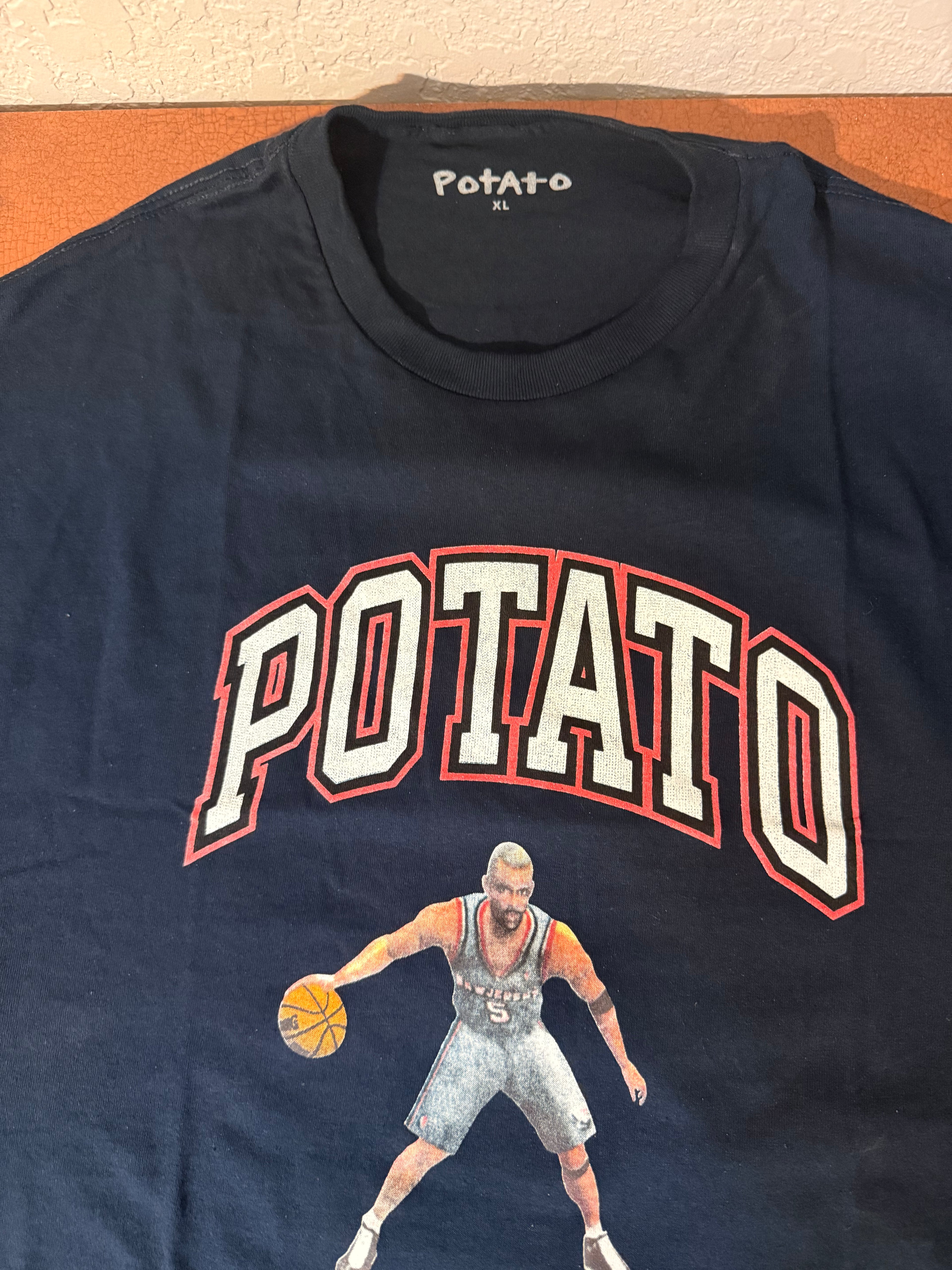 Potato Men's XL Navy Blue Basketball Graphic Cotton T-Shirt Crew Neck