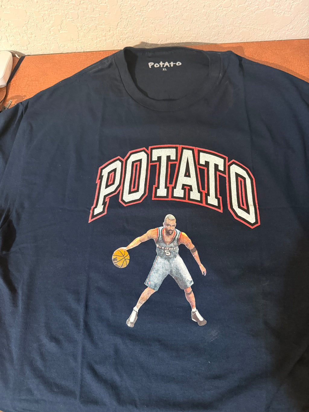 Potato Men's XL Navy Blue Basketball Graphic Cotton T-Shirt Crew Neck